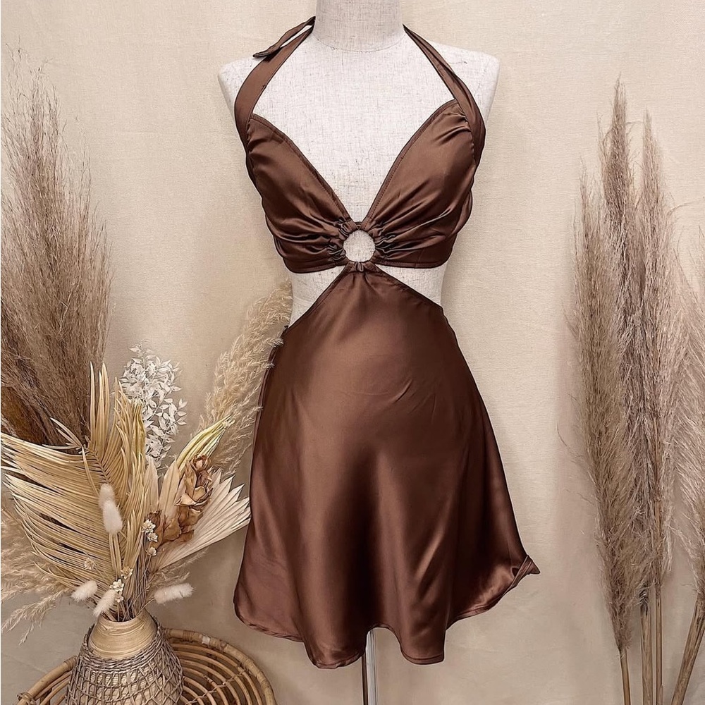 Chic Backless Brown Halter Dress